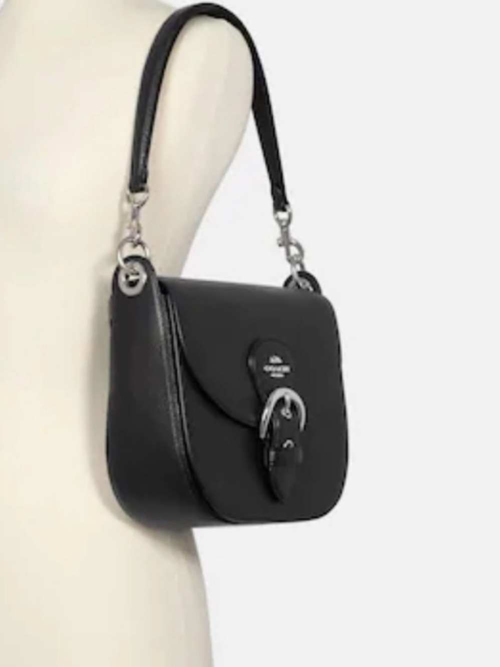 Coach Black Pebbled Leather Buckle Shoulder Bag